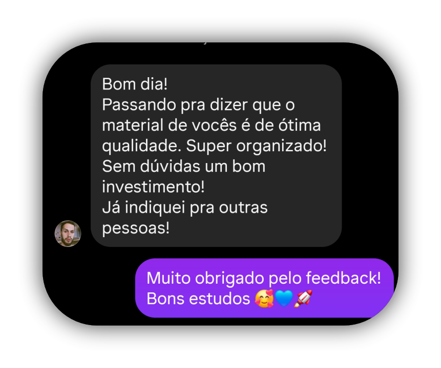 Depoimento de aluno enviado por WhatsApp